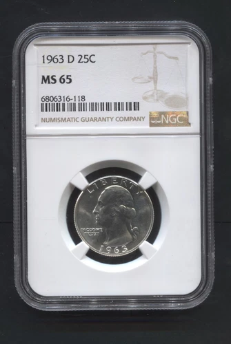 1963- D-25c Washington Quarter- NGC- MS65. 90% Silver