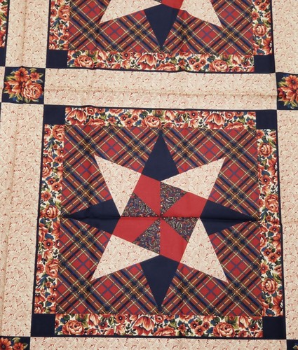 Ozark Calicos Fabri-Quilt Cotton Cheater Quilt Navy Blue Floral & Stars Fabrics - Picture 2 of 3