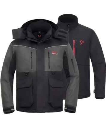 PISCIFUN ICE FISHING JACKETS,  FLOATING, WATERPROOF,  INSULATED,  SIZE MED- GRAY