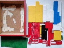 Bundle Vintage 70s Plastic Building Bricks Roof Tiles Polybric Red Wooden Tray