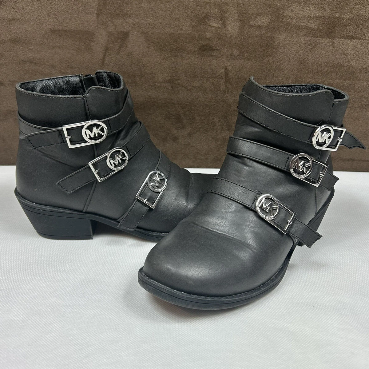 Michael Kors Ankle Boots Elvira Black Logo Charm Side Zip Buckle