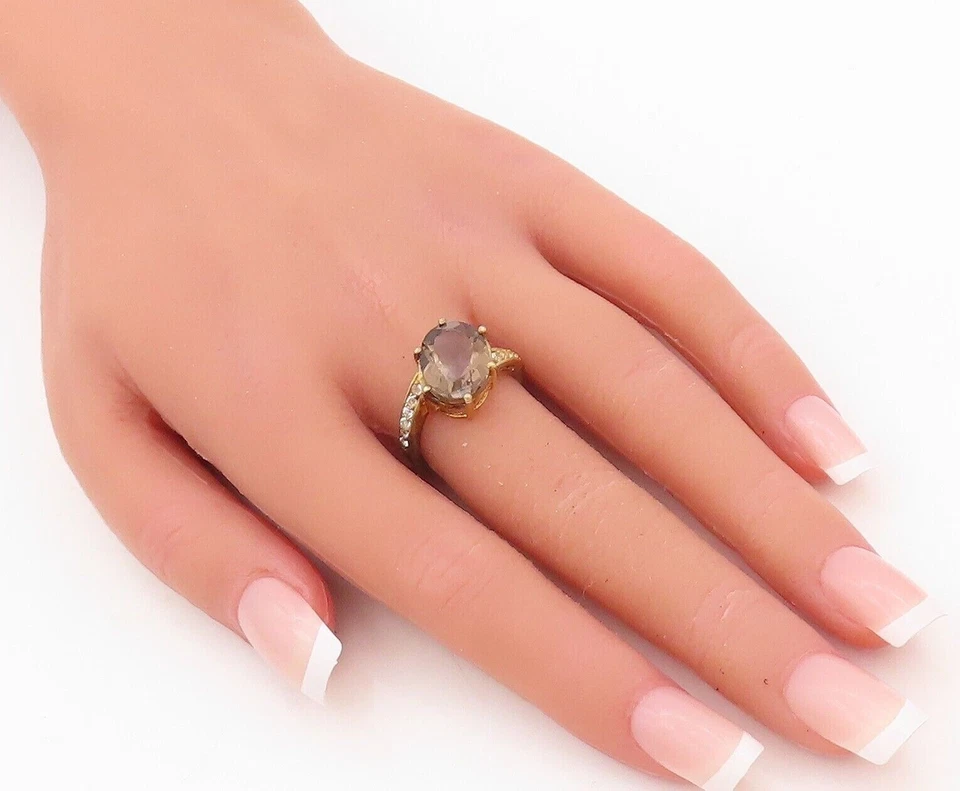 925 Sterling Silver Vintage Ring Gold Plated Smoky Quartz & Topaz  Sz 7  RG30386 - Image 3 of 4