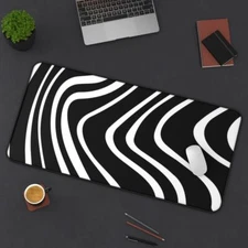 Black & White Striped Gaming Mouse Pad-Large Office Desk Mat-Mouse Pad-Desk Pad