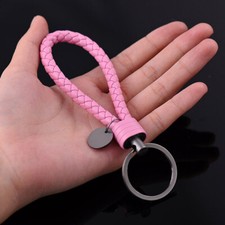 Pink Car Keychain Leather Rope Strap Weave Keyring Key Ring Chain Key Fob Gift