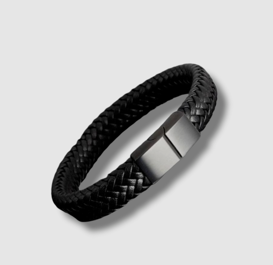 $35 Bespoke Men's Black Double-Strand Braided Leather Bracelet