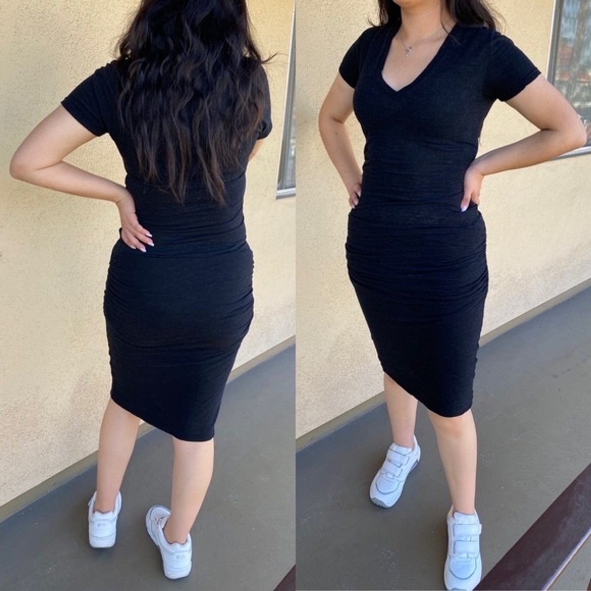 Monrow Women's Size Small Black Short Sleeve Stretchy Ruched Bodycon Midi  Dress | eBay