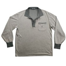 RARE Men  s Playboy Long Sleeved Polo Shirt Beige Checkered Embroidered Logo