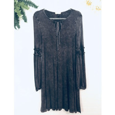 Altar’d State Boho Acid Wash Black Long Sleeve Dress