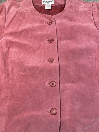 Pendleton Women Size M Petite Suede Leather Button Front Shirt Jacket Pink - Picture 3 of 12
