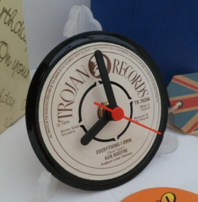 KEN BOOTHE CLOCK Vinyl Record Table Top Desk CLOCK Upcycled Hit Single Size 4''