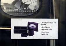 4 Piece Black Leather Desk Set Memo Holder Pencil Cup Desk Organizer Frame NIP