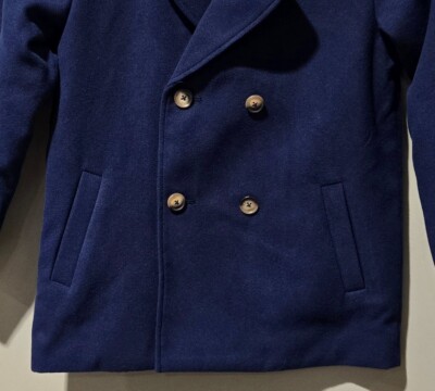 Cat & Jack Navy Blue Faux Wool Button Front Pea Coat Jacket