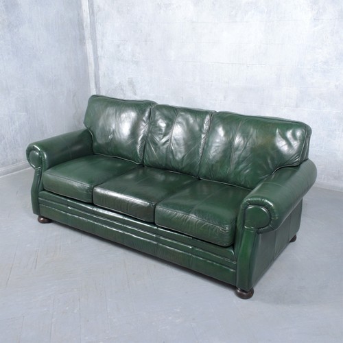 1980s Vintage Leather Sofa: Restored Dark Green Elegance - Picture 5 of 14