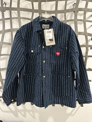New Carhartt WIP Drewe Chore Coat Heart Pinstripe Mens L | eBay