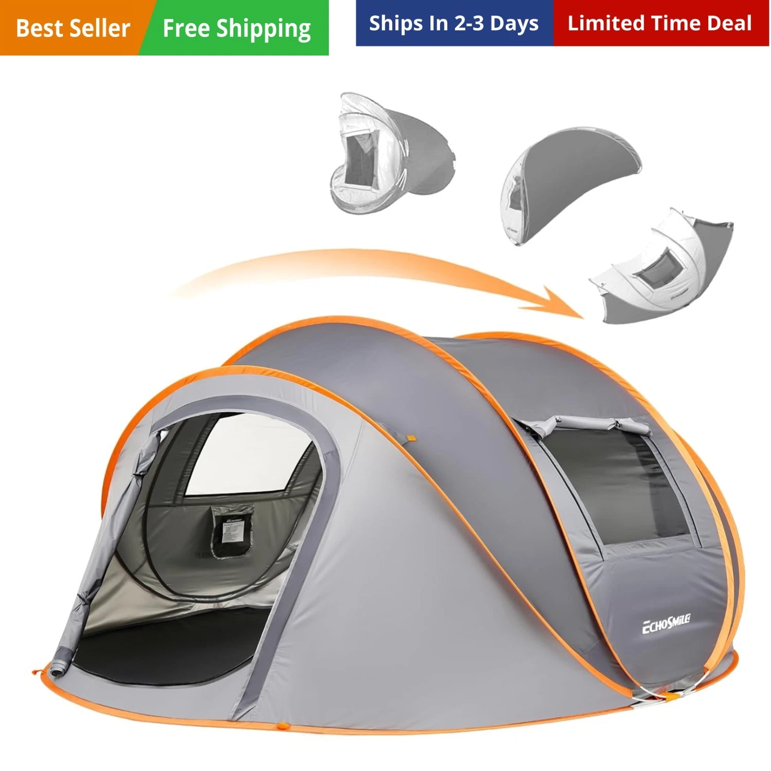 Pop Up Camping Tent, 2/4/6 Person Easy Setup Tent, Water Resistant Dome, Port...