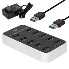 Powered 10Port USB 3.0 Hub Data LED Indicator 3.3FT Cable 12V/3A Power PC