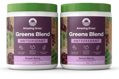 Amazing Grass Greens Blend Antioxidant Supplement Powder, Sweet Berry, 7.4oz 2pk