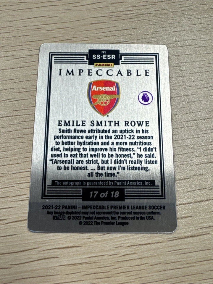 2021-22 Panini Impeccable Emile Smith Rowe Stainless Stars Auto #17/18 - Image 2 of 2