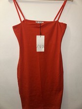 ZARA WOMENS BODYCON RED ORANGE  SLEEVLESS  DRESS MINI UK S
