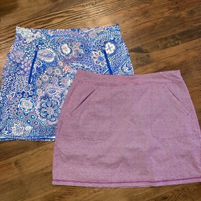 Talbots Active Skorts Skirt Lot of 2 Large Paisley Striped Preppy Leisure Travel