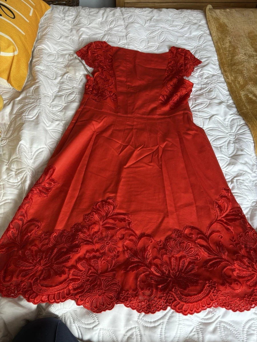 karen millen red lace dress Vintage Karen Millen Red Lace Pencil Dress: Fitted Designer Dress, UK 8-10