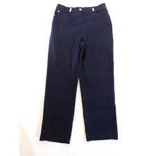 St. John Sport Marie Gray Navy Blue Straight Leg Pants Gold Hardware Size 10