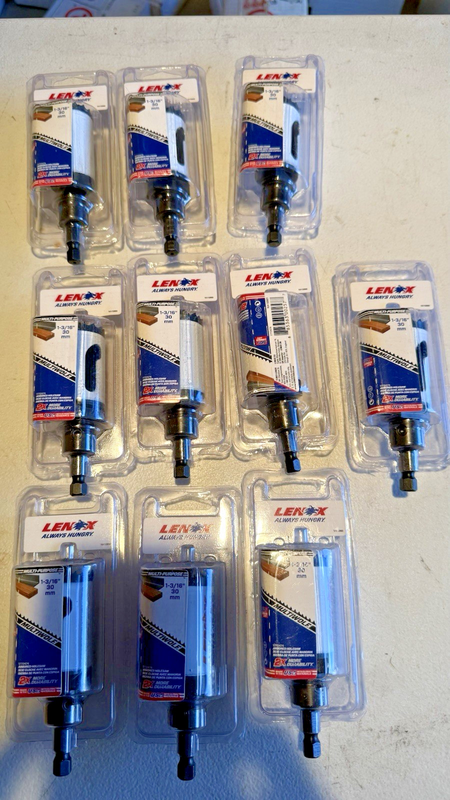 Lot of 10 Lenox 1-3/16" Bi-Metal Speed Slot Hole Saws with Arbor Included NIB