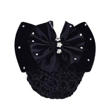 1PCS Black Rhinestone Satin Bow Barrette Bowknot Snood Net Barrette Hair Clip...