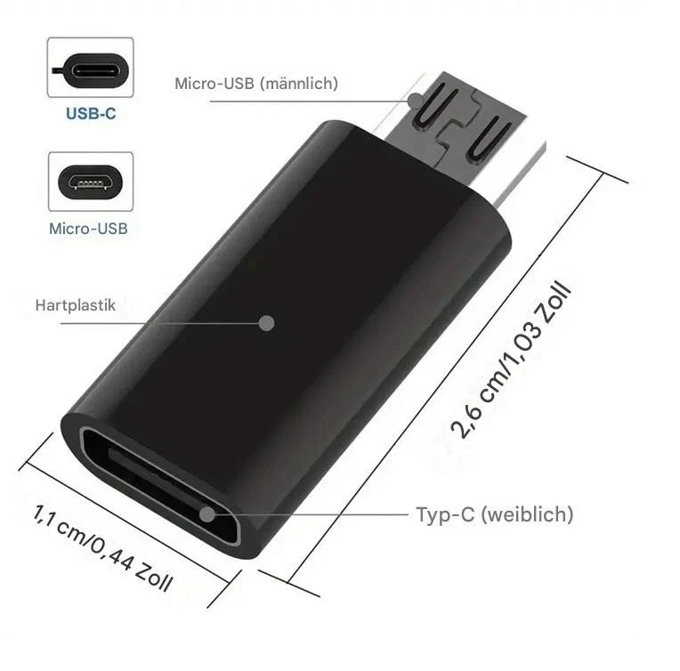 Micro USB auf USB-C Adapter Typ-C Konverter für Smartphone Tablet Kindle - Bild 3 von 4