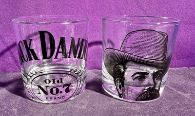 Jack Daniels Old No. 7 Tennessee Whiskey Western Portrait Rocks Glass Set of 2