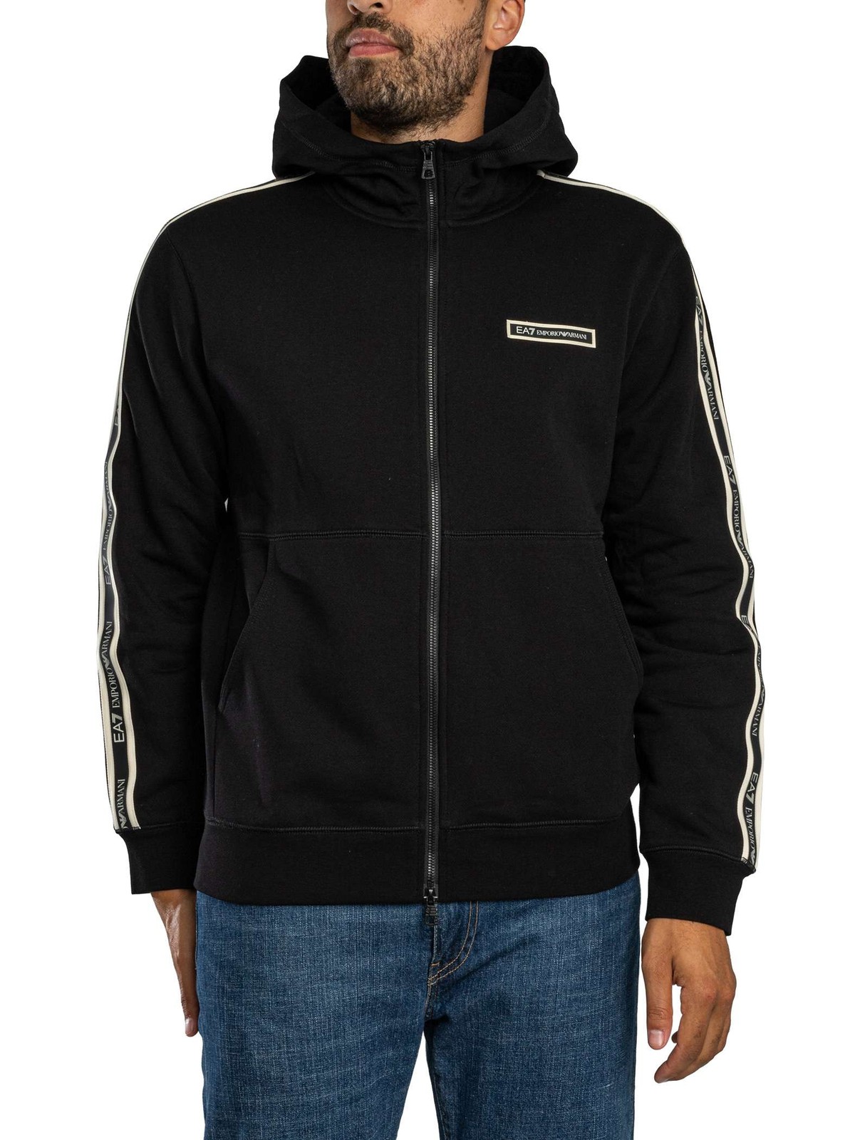 EA7 Box Logo Zip Hoodie, Black - M