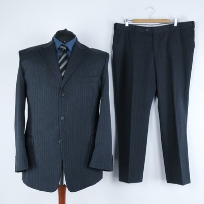 Herren Gestreifter Anzug 48 L UK Größe Hose W41 L30 CANDA Grau Wolle 2 Teiler
