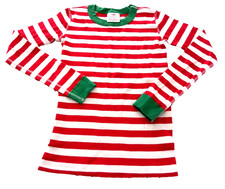 Hanna Andersson NWOT 10y Holiday PJ top red/white stripe green trim 100 Organic