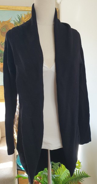 Target Size XS Black Fine Knit Long Open Cardigan, Lapel Collar