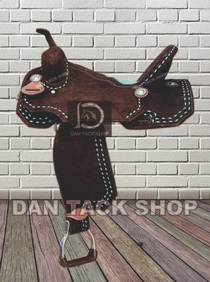 Western Barrel Leather Horse Saddle with Tack Set Free shipping