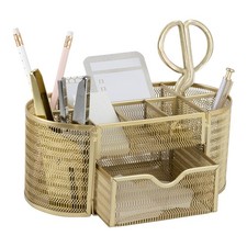Gold Desk Organizer Set with Drawer - Metal Mesh Office Accessories for Women, S