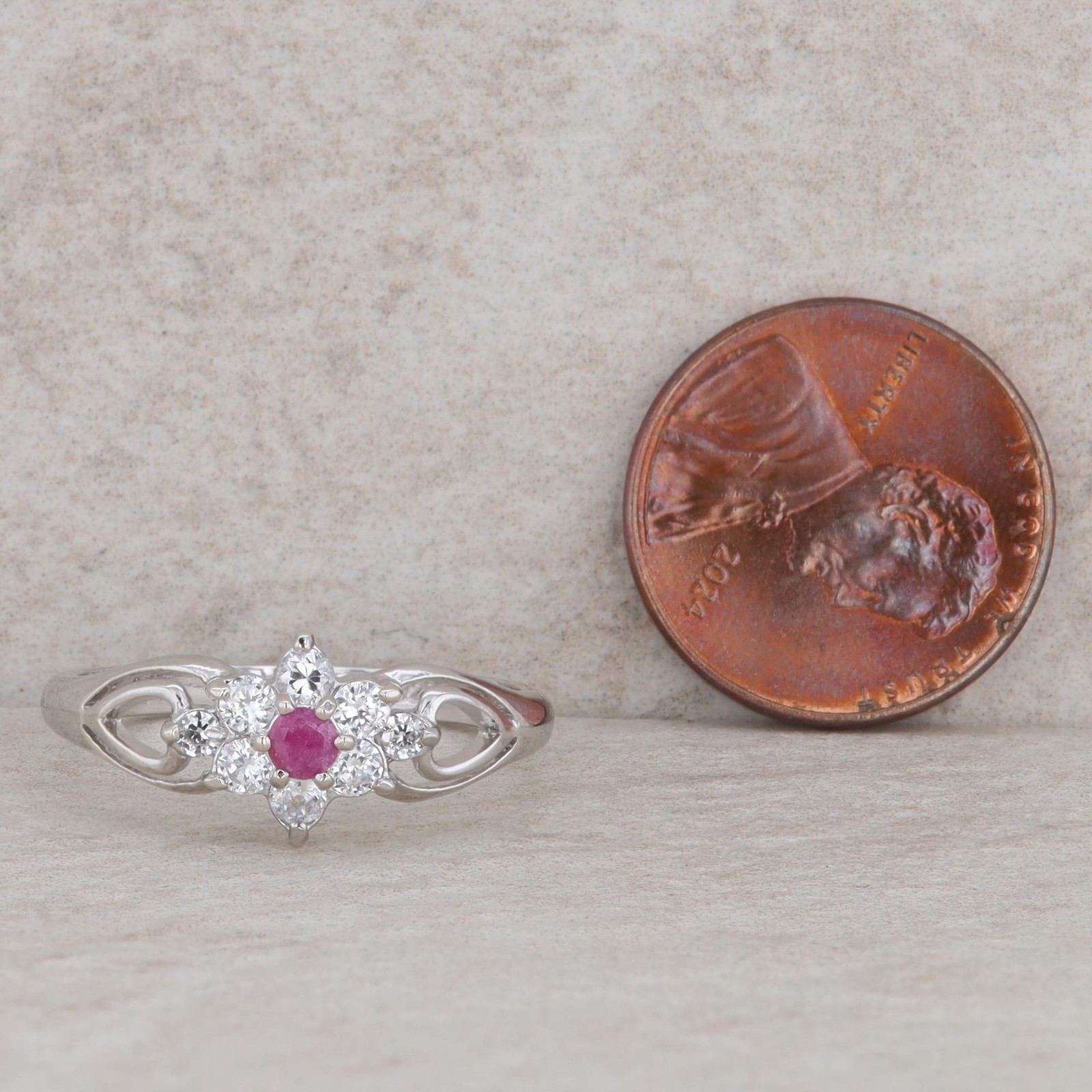 Sterling Silver Round Ruby & Cubic Zirconia Halo … - image 6