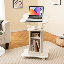 Mobile Podium Stand Laptop Cart w/ 2 Compartments