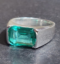 Green Emerald Gemstone Ring With 925 Sterling Silver Men's Engagement Ring