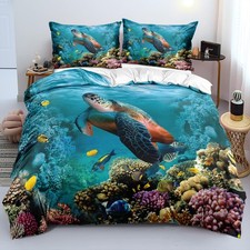Ocean Bedding Sets King Size Blue Sea Turtle Duvet Cover Set Nautical Coastal...