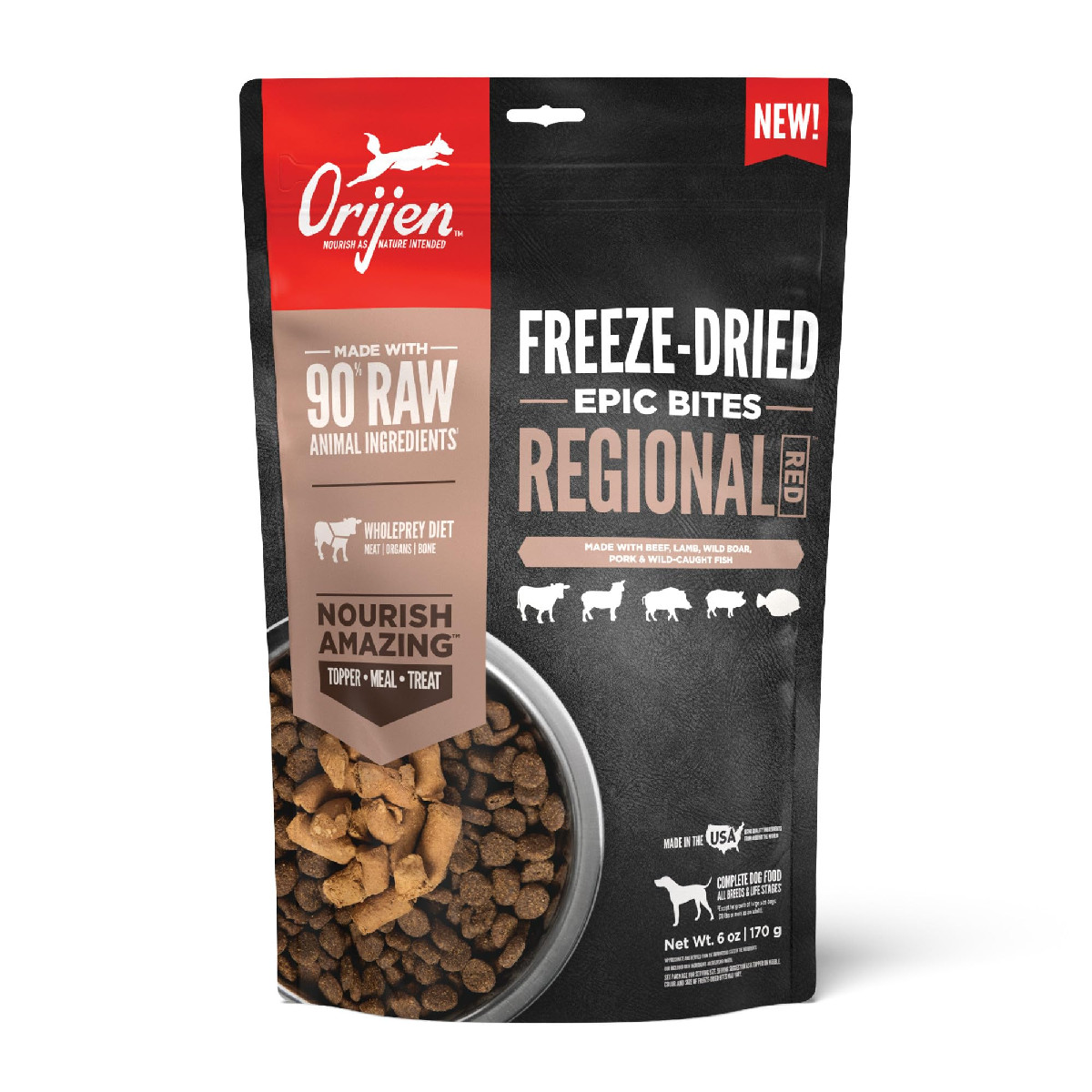 ORIJEN Epic Bites Freeze-Dried Dog Food, Regional Red Recipe, 6oz Bag