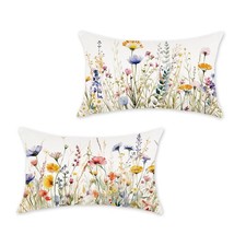 Spring Throw Pillow Covers 12x20 Inch Set of 2 Farmhouse Wild Flowers Decorat...