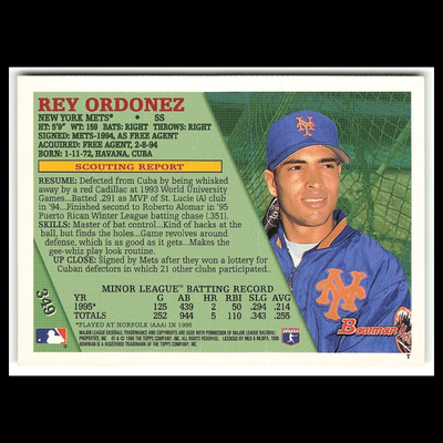 Rey Ordonez Rookie #349 1996 Bowman New York Mets Baseball Card