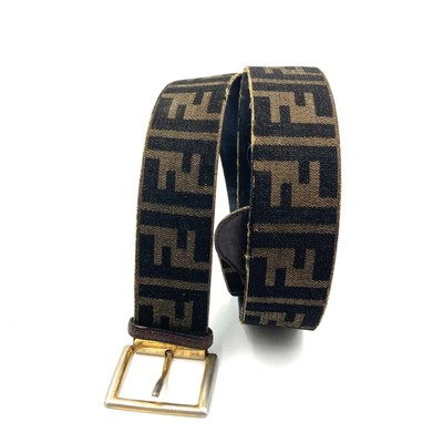 Fendi Belt Zucca Gold Canvas Leather FENDI Zucca FF logo belt Dark brown gold hardware canvas  main image 4