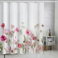 Floral Shower Curtain, Fabric Cloth Shower Curtains for Bathroom Pink Flowers