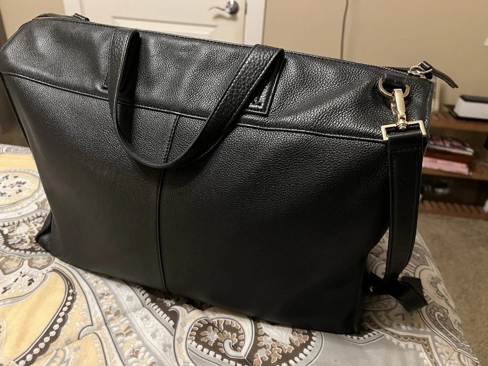 Kate Spade Black Pebble Leather Duffle Black Weekender Travel Crossbody Bag Tote - Image 3 of 4