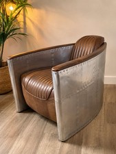 Aviator Sofa Armchair Couch Club Lounge Airplane Retro Real Leather Vintage Aluminium
