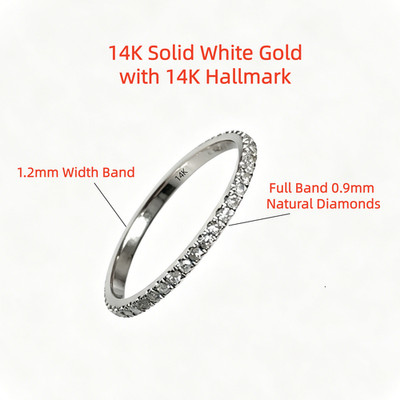 1.2mm Thin 14K Gold Natural Diamond Full Eternity Band Stackable Minimalist Ring