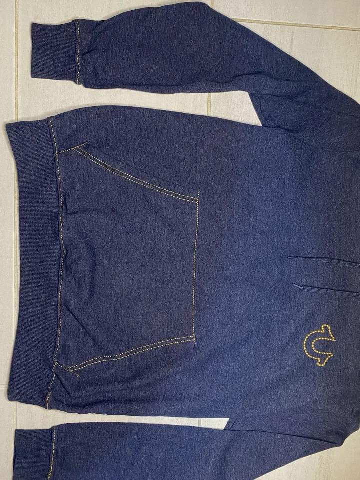 Moletom com capuz True Religion masculino azul costura grossa média logotipo grande - Imagem 2 de 4