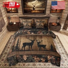 Rustic Cabin Bedding Sets 7 Piece Camo Hunting Deer Comforter Set Queen Farmhous